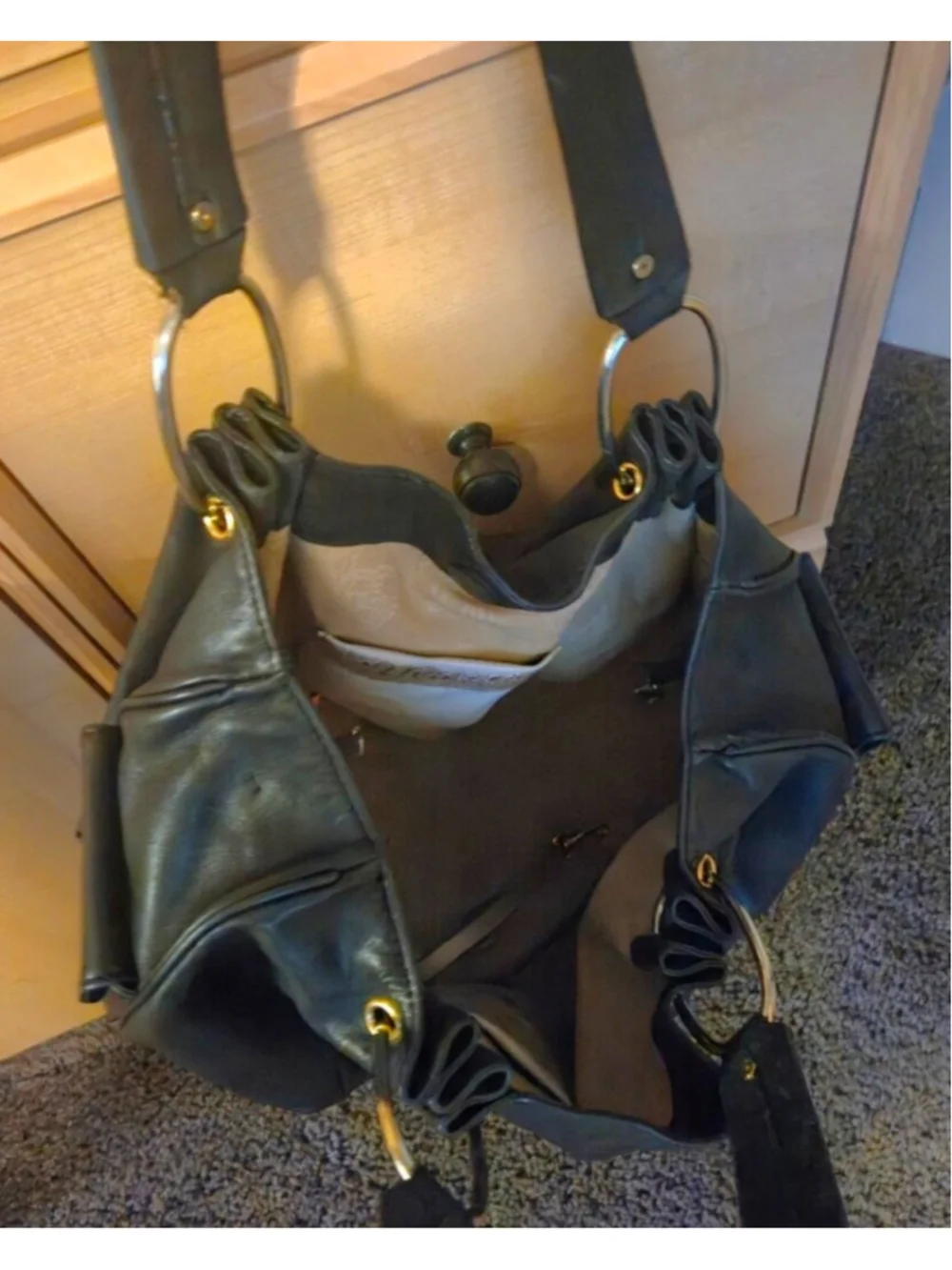 Juicy Couture Y2K Black Genuine Leather Pleated Hobo Handbag